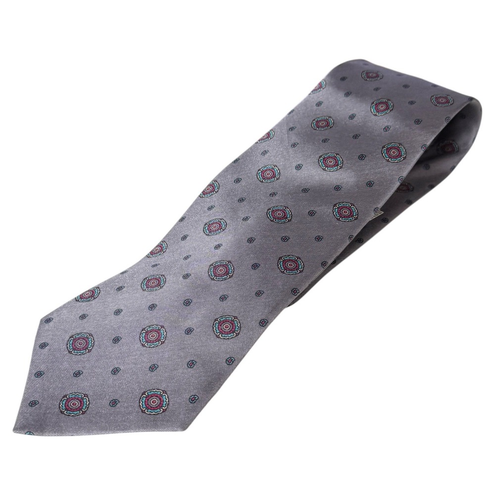 Oscar de la Renta VINTAGE Men's Italian Silk‎ Necktie Gray Floral Gentry Tie NWT